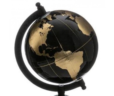 Globe terrestre noir et or H22 cm
