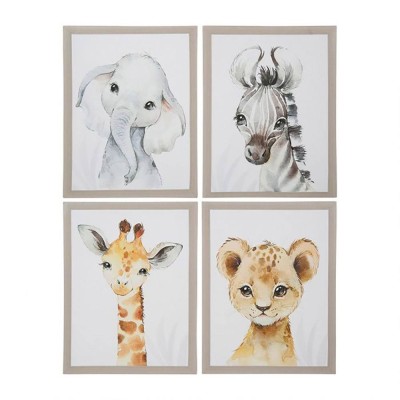 Lot de 4 tableaux toile Mini animals 30x40 cm