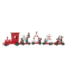 Train en bois 4 wagons de Noël rouge