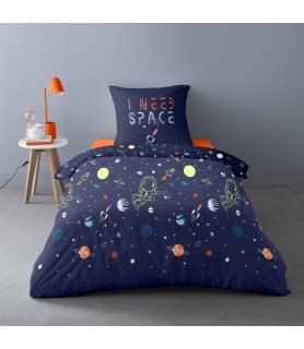 Housse de couette 140x200 I NEED SPACE+ taie 100% coton 52 fils