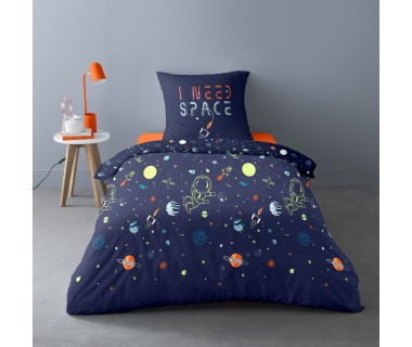 Housse de couette 140x200 I NEED SPACE+ taie 100% coton 52 fils
