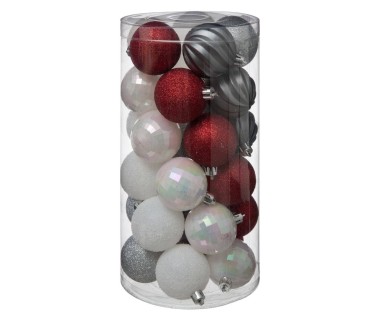 Boules de Noël 60 mm X30 rouge, gris et blanc