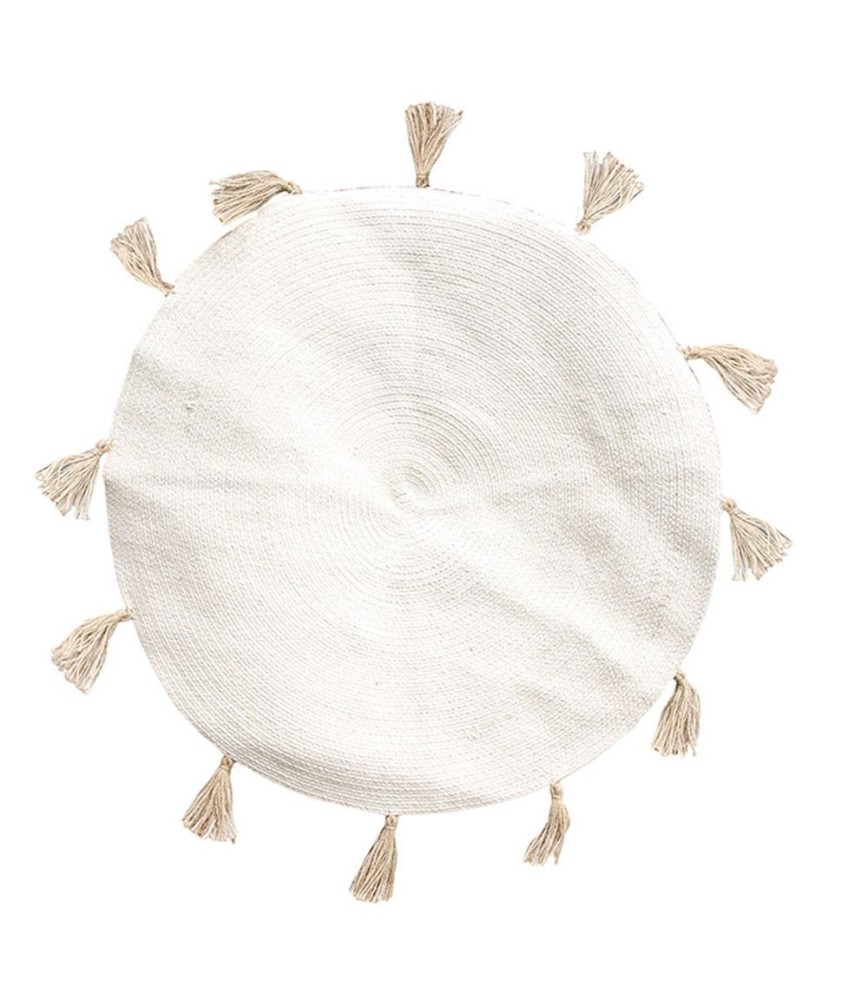 Tapis rond coton pompon beige 90 cm