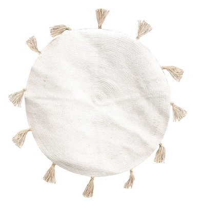 Tapis rond coton pompon beige 90 cm