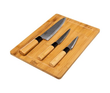 Planche à découper avec 3 couteaux bambou