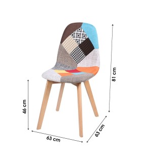 Chaise scandinave patchwork colors pieds bois