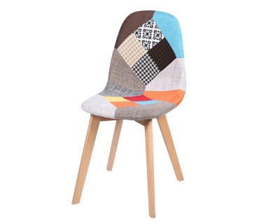 Chaise scandinave patchwork colors pieds bois