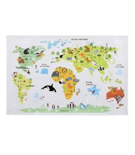 Sticker mural mappemonde 90x60 Monde animal vert