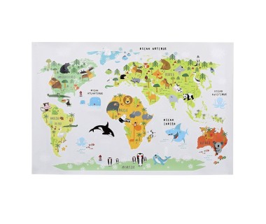 Sticker mural mappemonde 90x60 Monde animal vert
