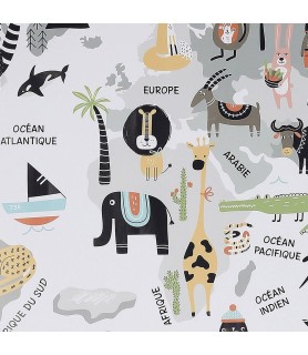 Sticker mural mappemonde 90x60 Monde animal gris