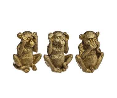 Ensemble de 3 singes sagesse en résine or 17 cm