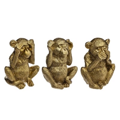 Ensemble de 3 singes sagesse en résine or 17 cm