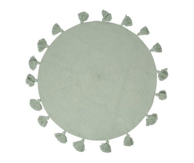 Tapis rond pompons vert coton D90